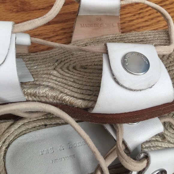 RAG & BONE EVELYN SANDALS WOMENS 36 US 6 7 WHITE LEATHER TIE UP 9.25" - Picture 5 of 16